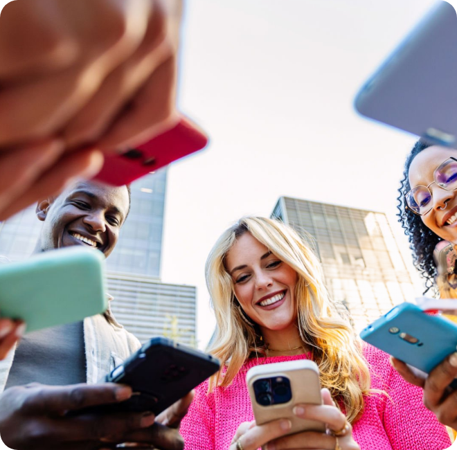 Group of young people using Yell Payment to send and receive money.